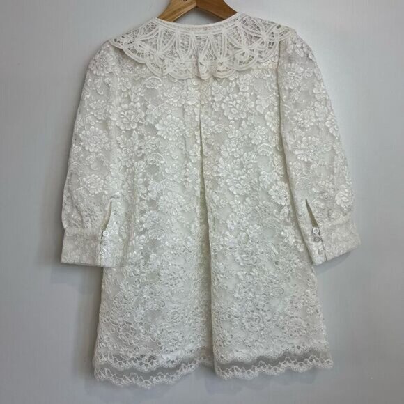 Vintage 70s Handmade Floral White Lace Embroidered Structured Jacket Coat Dress - Picture 13 of 15